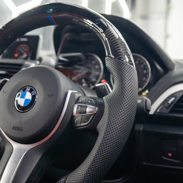 BMW FXX CARBON FIBRE / LEATHER / LED FLAT BOTTOM CUSTOM STEERING WHEEL - Image 5