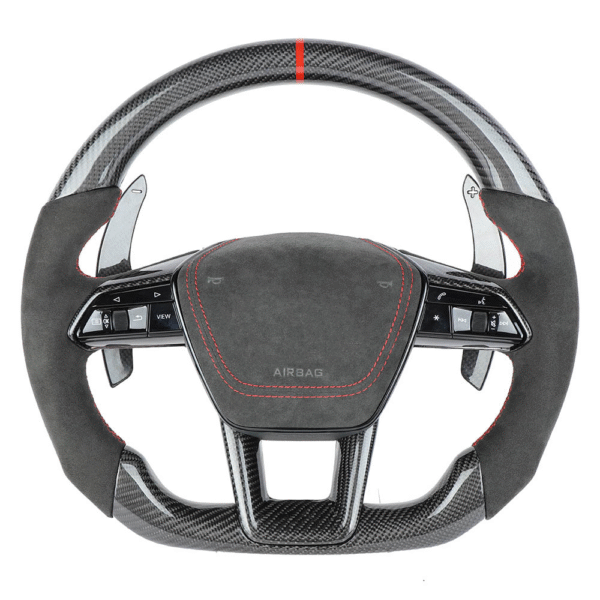 AUDI A6/S6/RS6 & A7/S7/RS7 C8 CARBON FIBRE / ALCANTARA GLOSS BLACK FLAT BOTTOM CUSTOM STEERING WHEEL