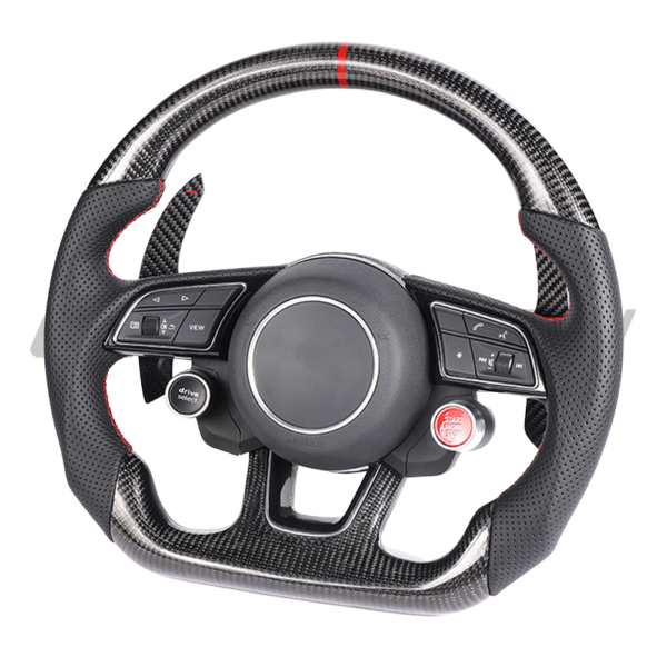 AUDI B9 & 8V 2016-2024 CARBON FIBRE / LEATHER FLAT BOTTOM CUSTOM STEERING WHEEL - Image 3